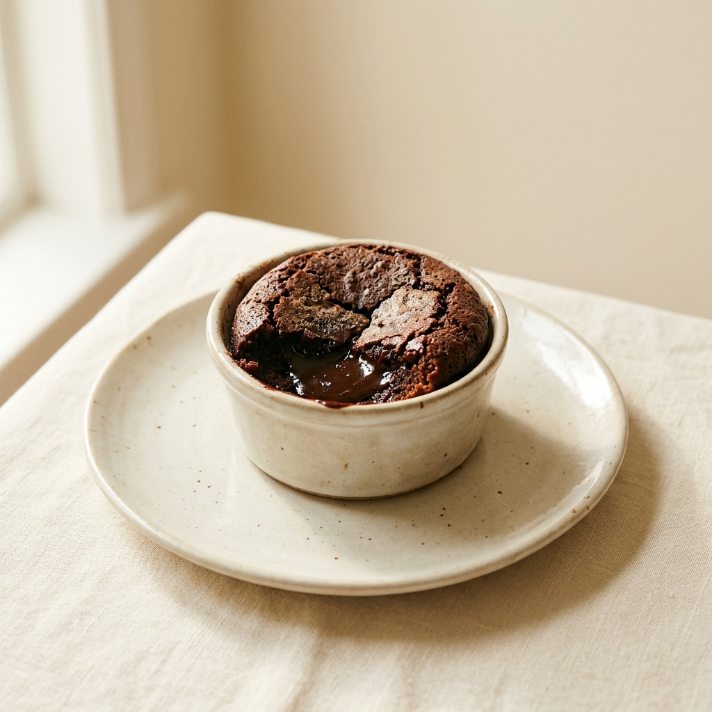 A warm chocolate pudding with a gooey center